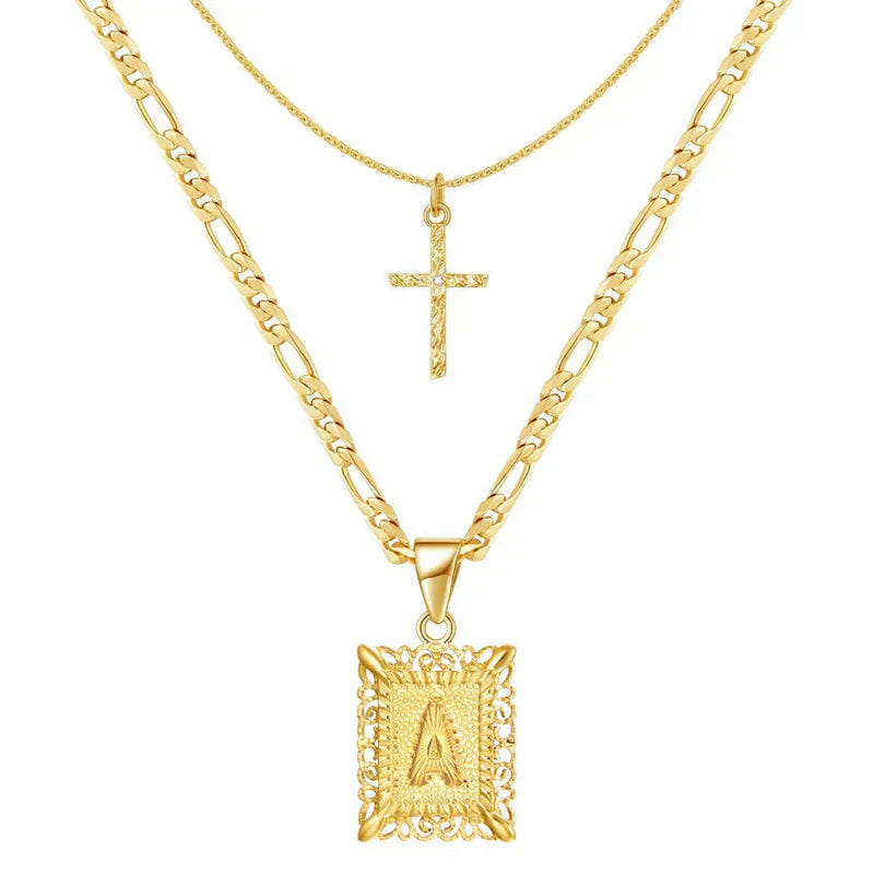 Set collana con croce e iniziali | Oro