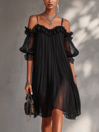 Victoria™ | Abito Corto in Chiffon con Pizzo
