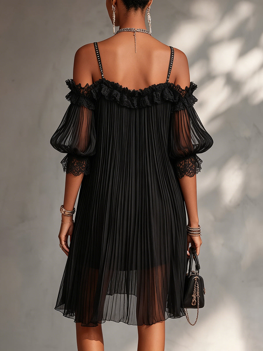 Victoria™ | Abito Corto in Chiffon con Pizzo
