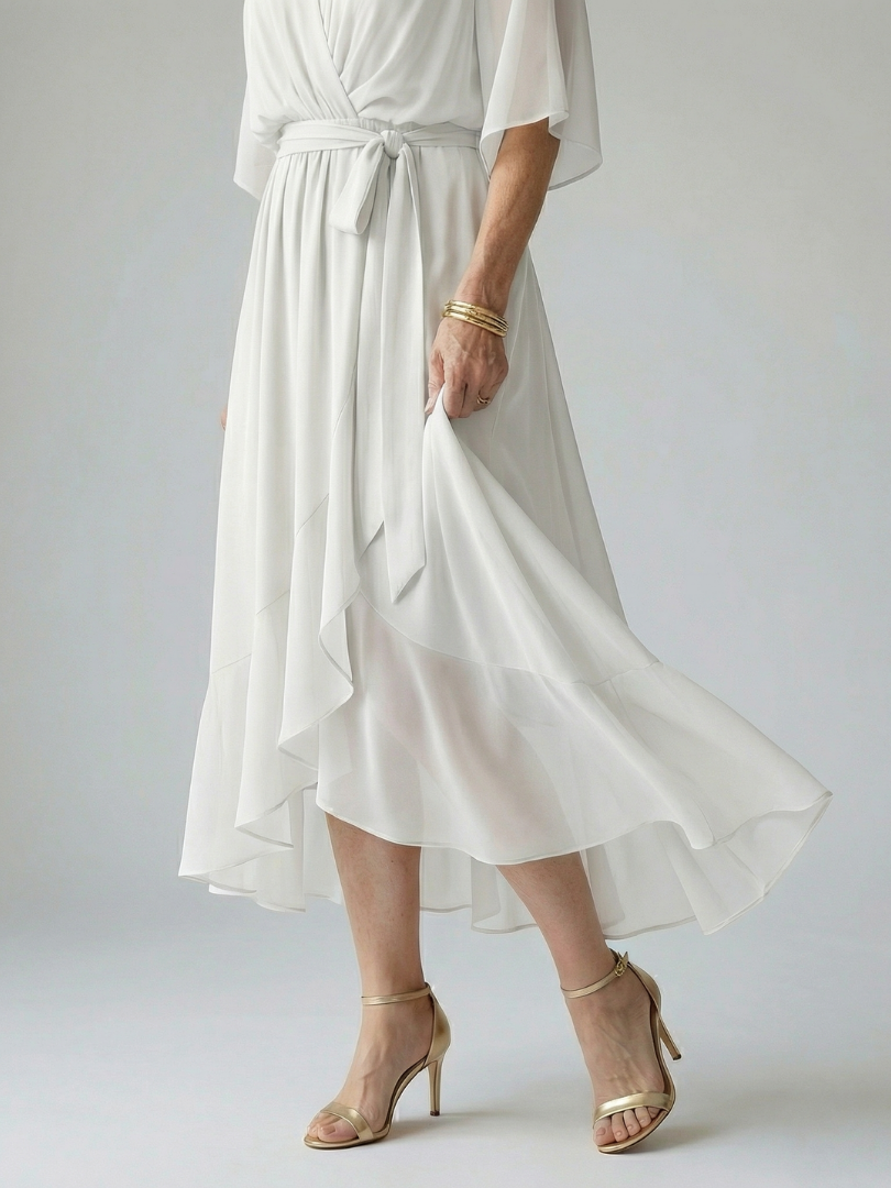 Elvira™ | Abito Midi Drappeggiato con Cintura e Manica a Gomito