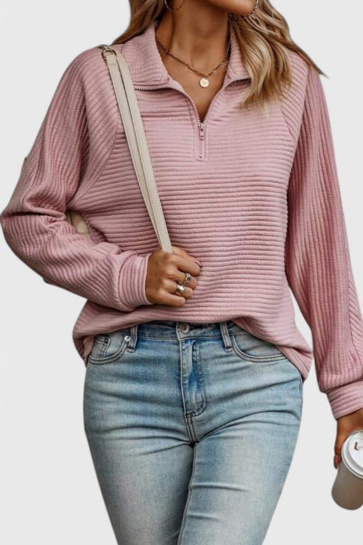 Helene | Maglione con Scollo a V, Zip e Maniche Lunghe