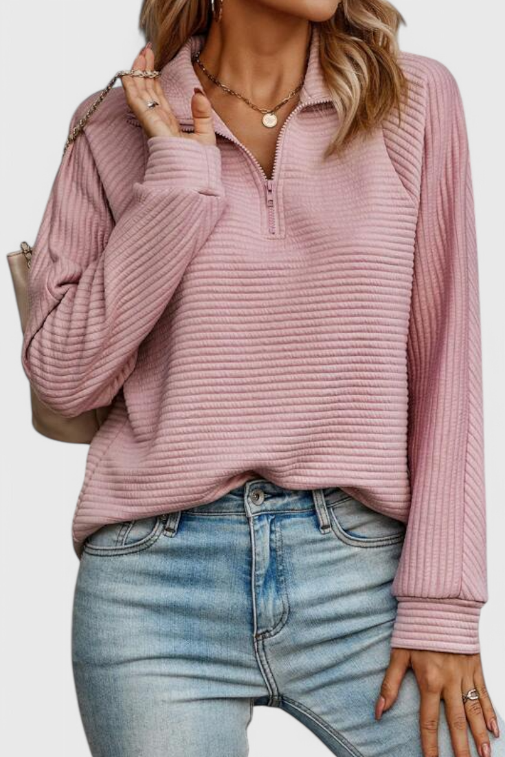 Helene | Maglione con Scollo a V, Zip e Maniche Lunghe