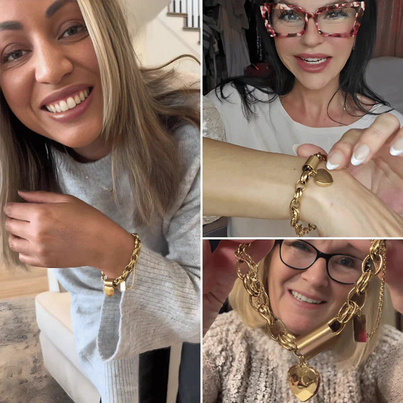 Bracciale grosso con cuori | Dorato