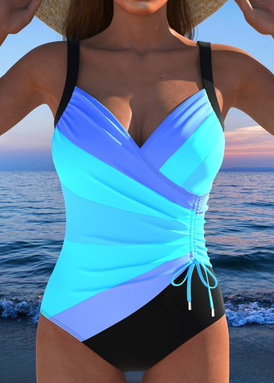 Lussuoso costume intero a incrocio con stampa colorata
