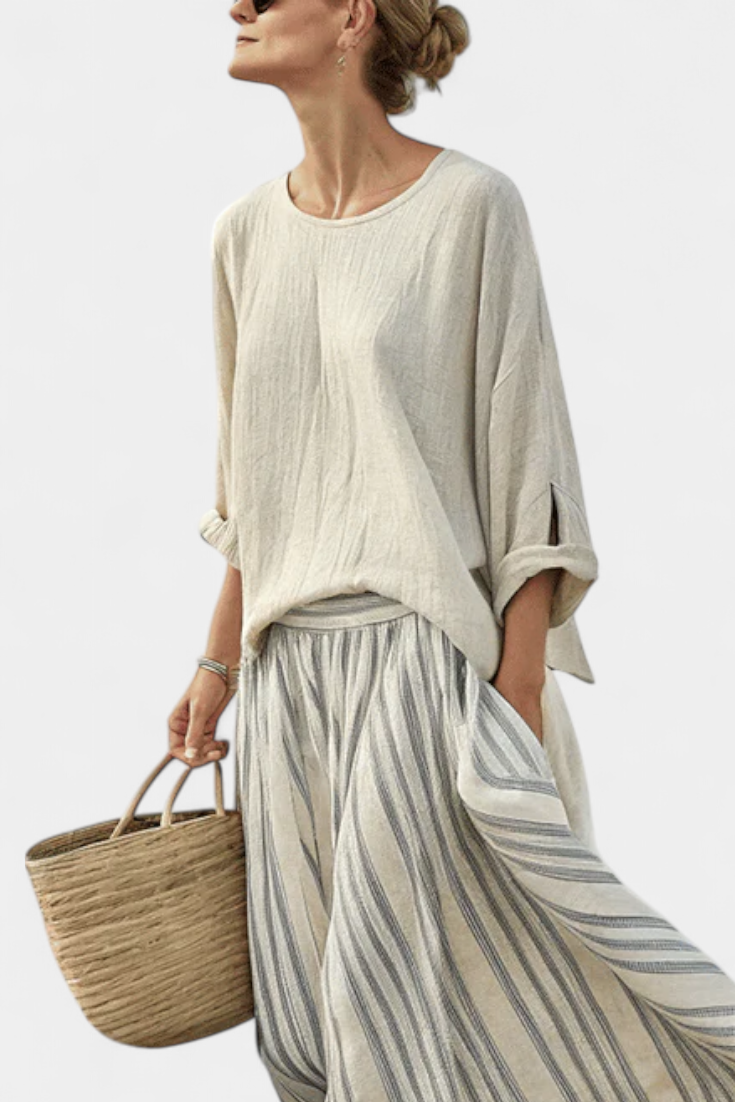 Aurora — Blusa comoda e gonna midi a righe