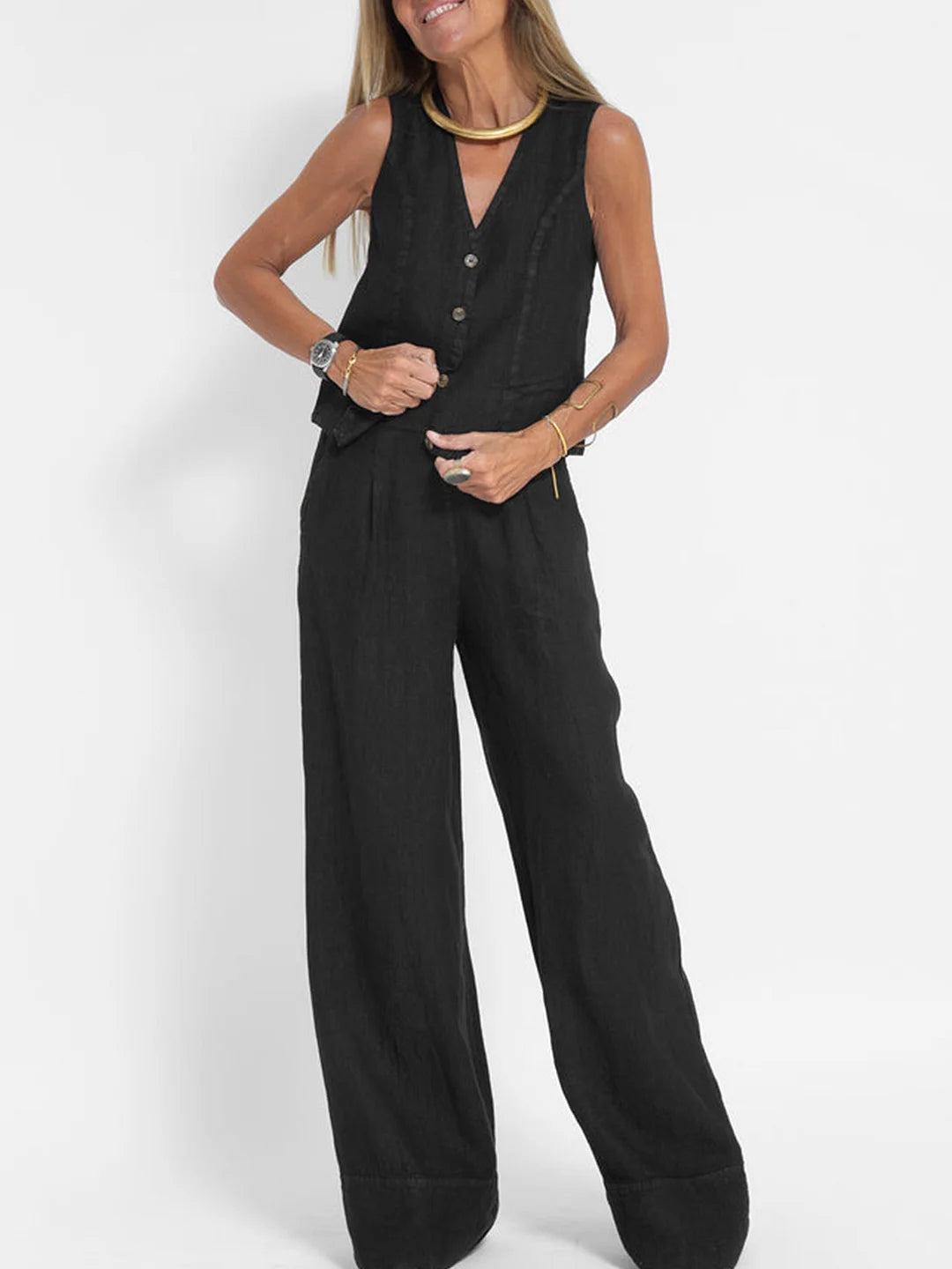 Aira - Completo due pezzi elegante con gilet e pantaloni a gamba larga