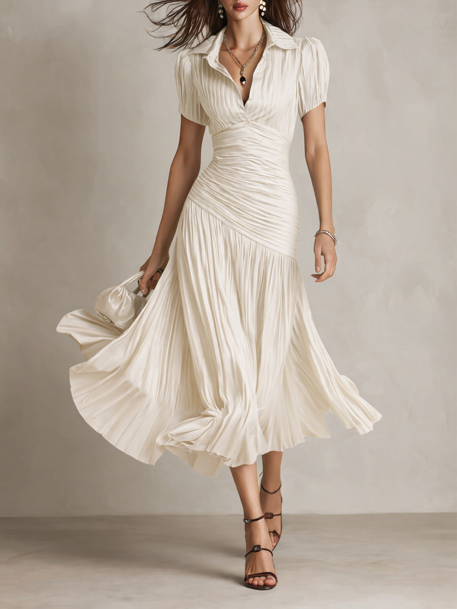Abito Midi Adriana in Raso a Righe Retrò Elegante