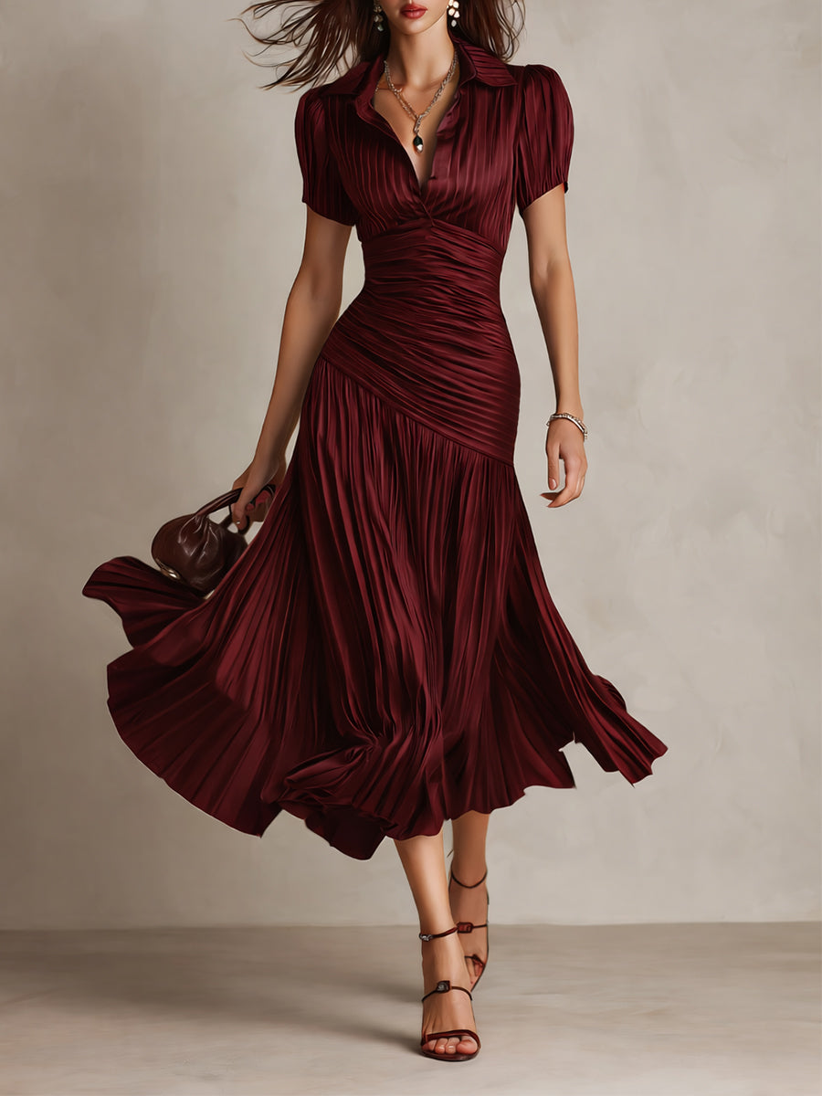 Abito Midi Adriana in Raso a Righe Retrò Elegante
