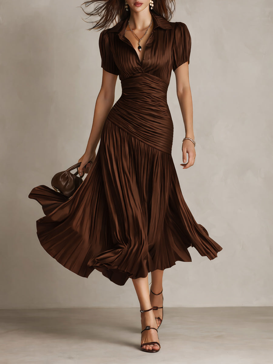 Abito Midi Adriana in Raso a Righe Retrò Elegante