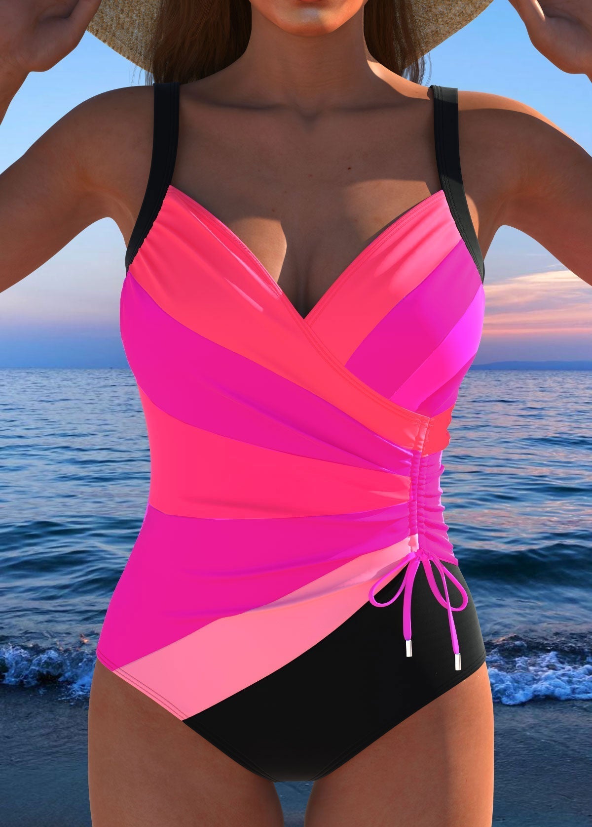 Lussuoso costume intero a incrocio con stampa colorata