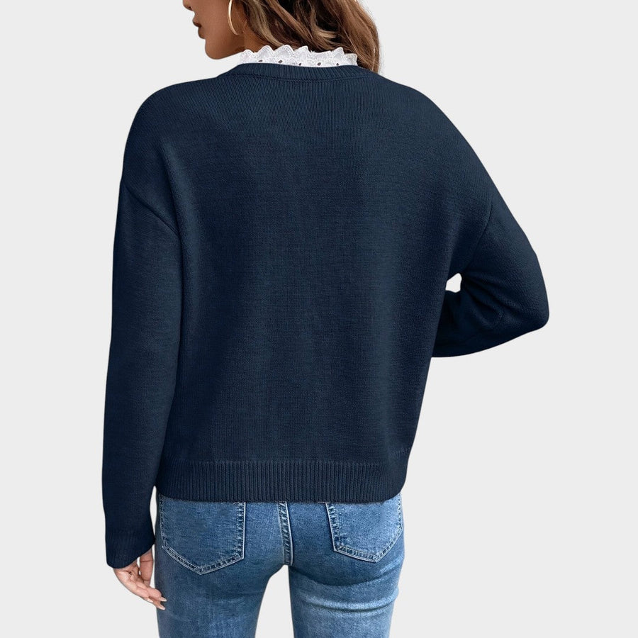 Yara™ | Maglia con scollo a V e bordo in pizzo