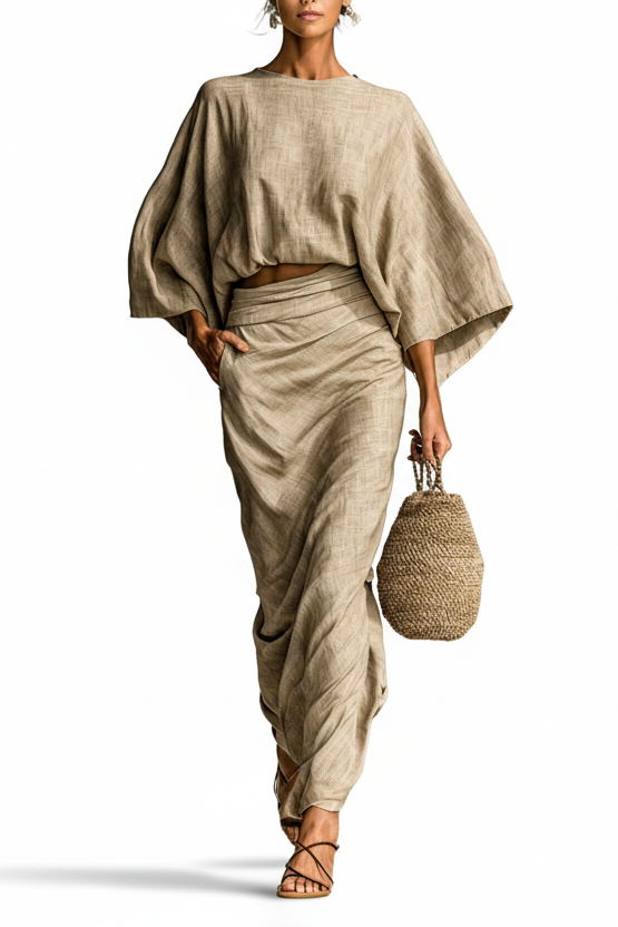 Completo in lino elegante con gonna lunga