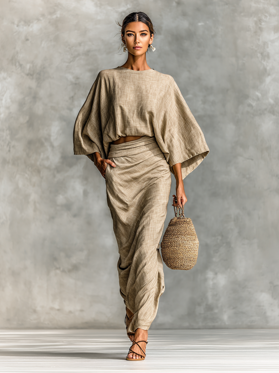 Completo in lino elegante con gonna lunga