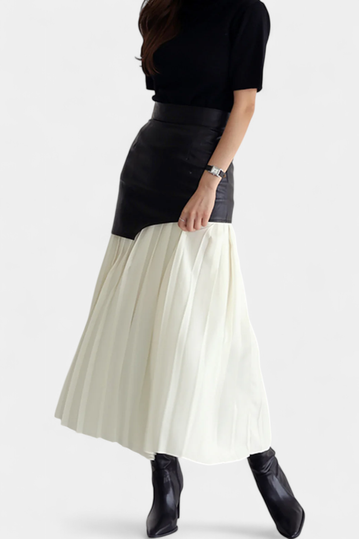 Noelle Gonna Lunga Asimmetrica in Chiffon e Similpelle