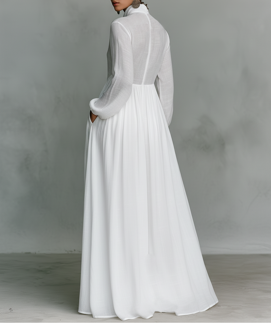 Abito lungo Alessia in cotone e lino con elegante patchwork