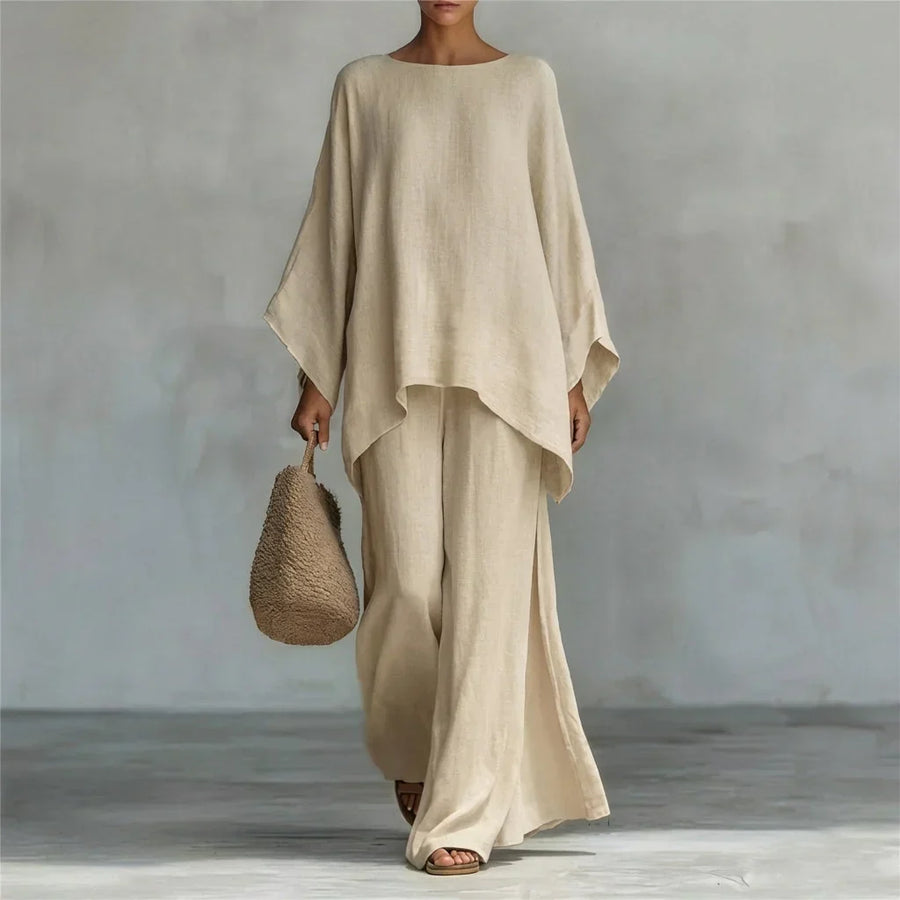 Veronica Completo Due Pezzi con Blusa a Maniche Lunghe e Pantaloni a Gamba Larga