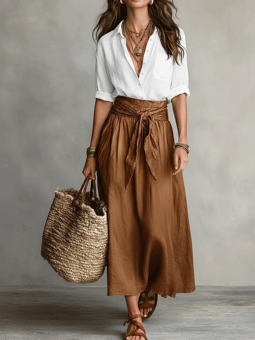 Natalia | Completo Due Pezzi: Top Nero e Gonna Midi Verde Oliva