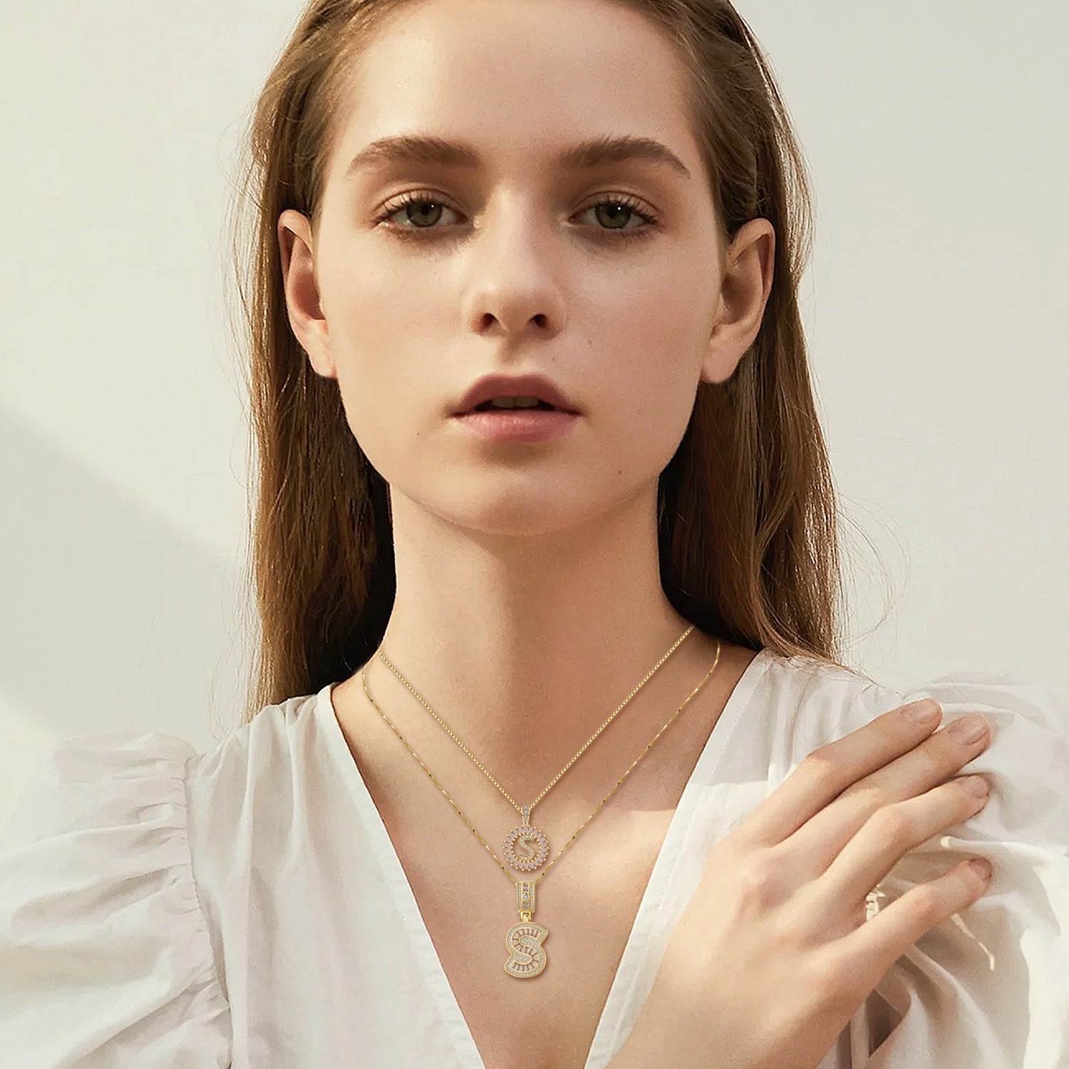 Set di collana con iniziale in pavé | Oro
