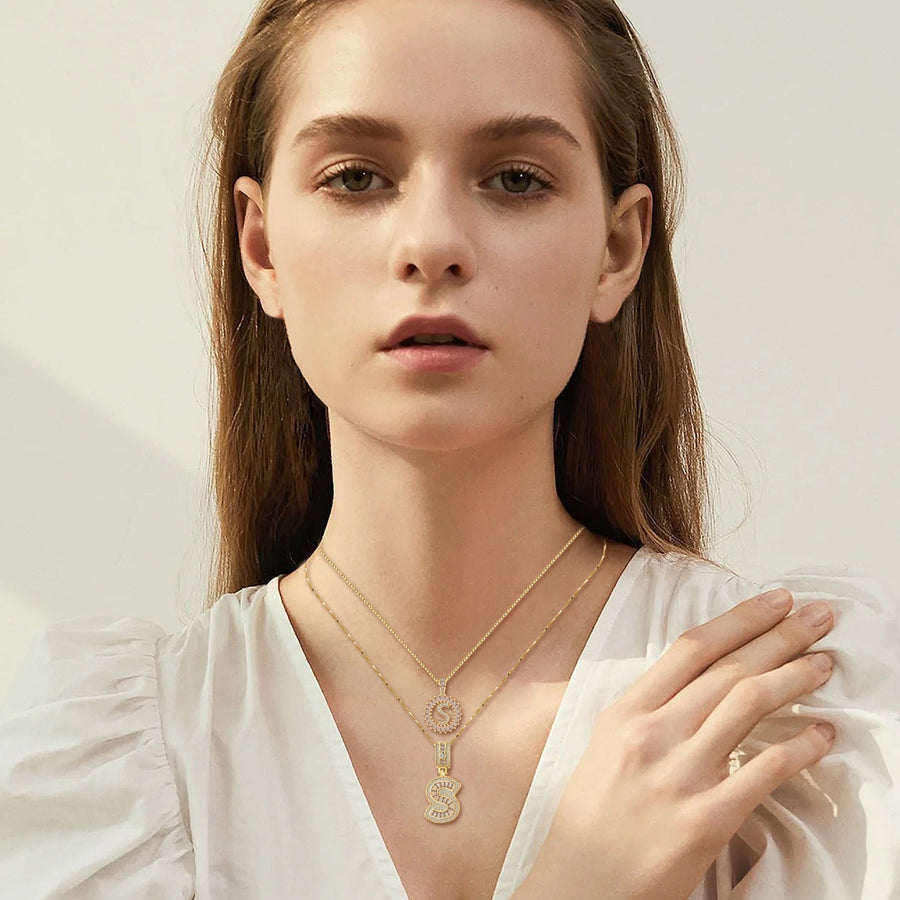 Conjunto de collar con inicial en pavé | Oro