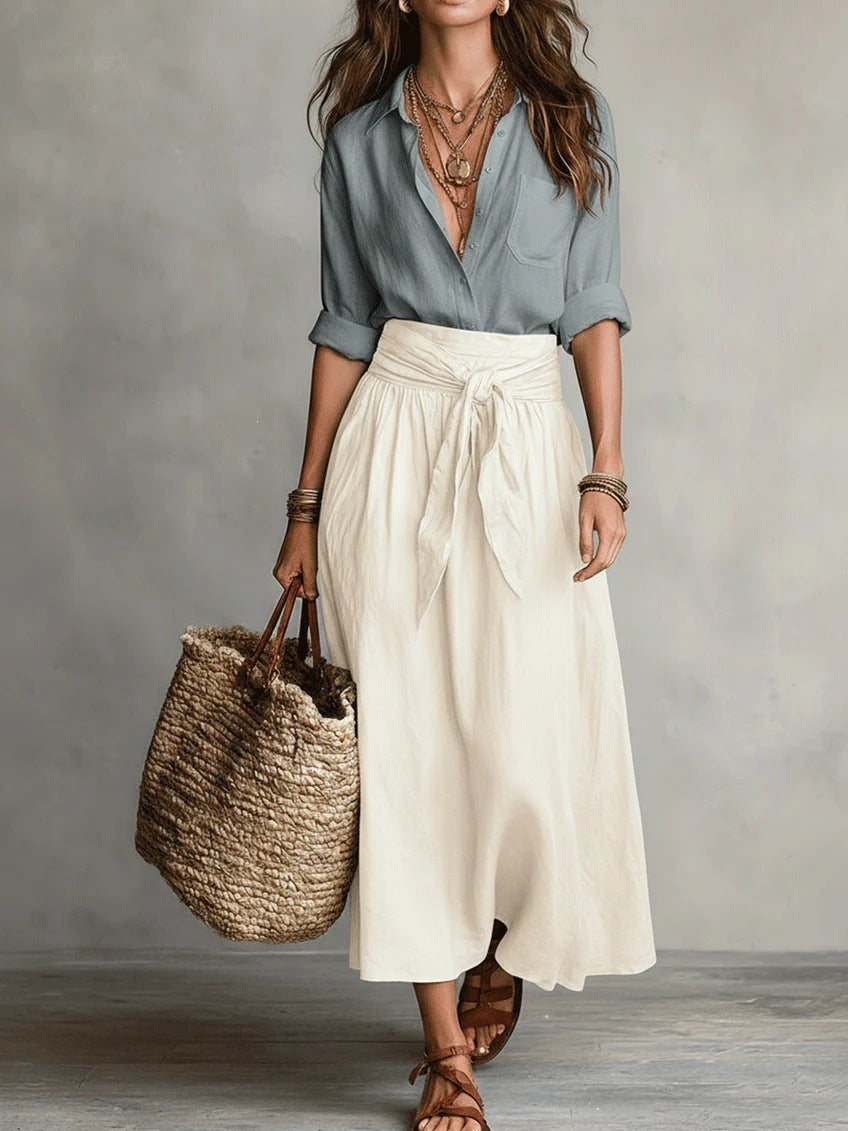 Natalia | Completo Due Pezzi: Top Nero e Gonna Midi Verde Oliva