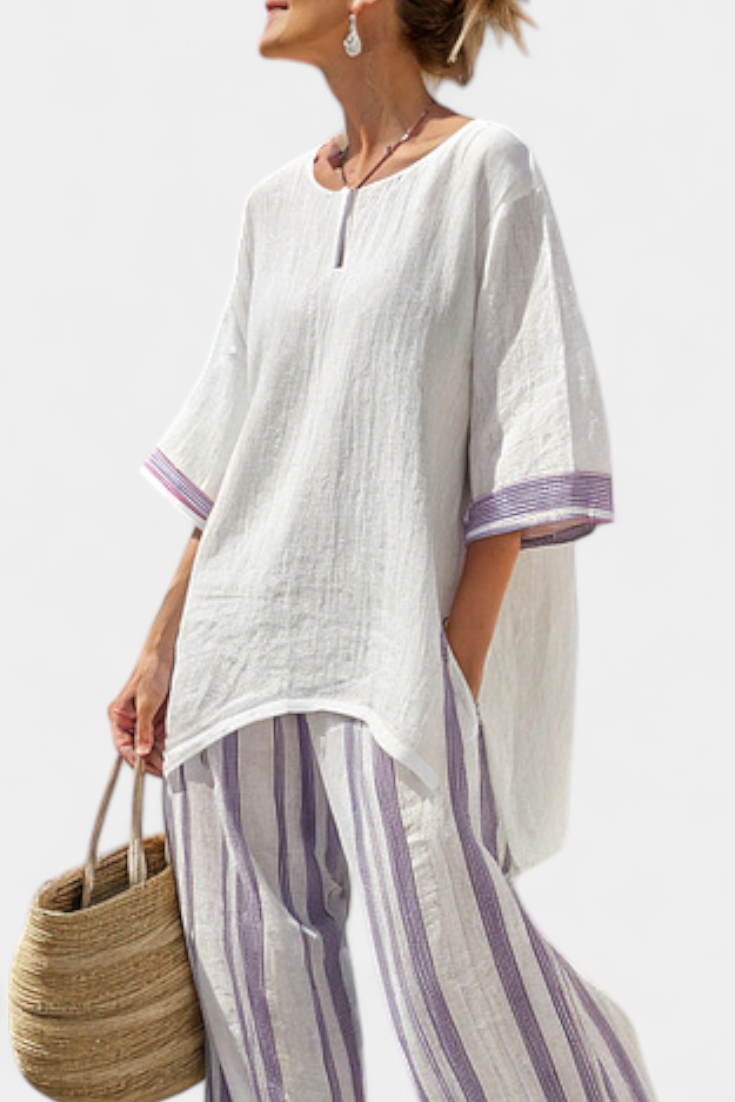 Allegra — T-shirt comoda e pantaloni a righe in bambù
