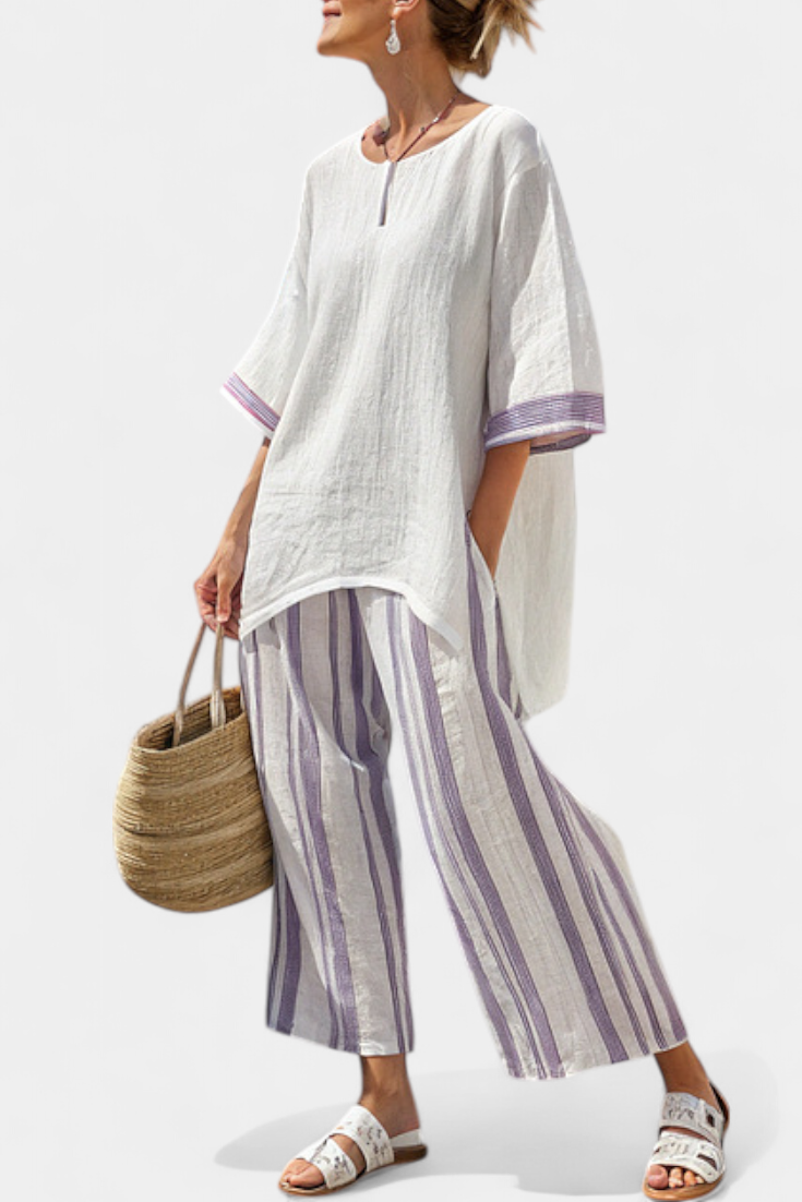 Allegra — T-shirt comoda e pantaloni a righe in bambù