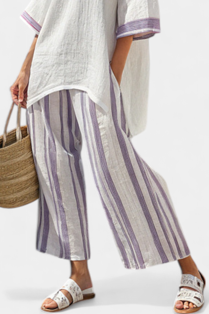 Allegra — T-shirt comoda e pantaloni a righe in bambù