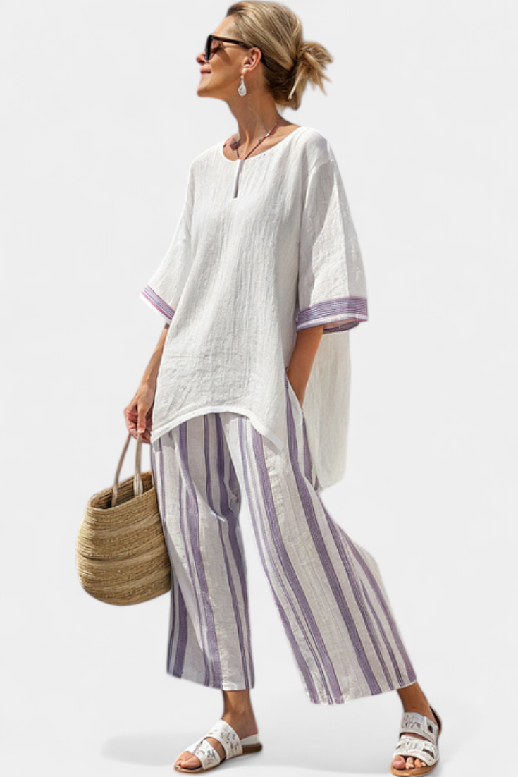 Allegra — T-shirt comoda e pantaloni a righe in bambù