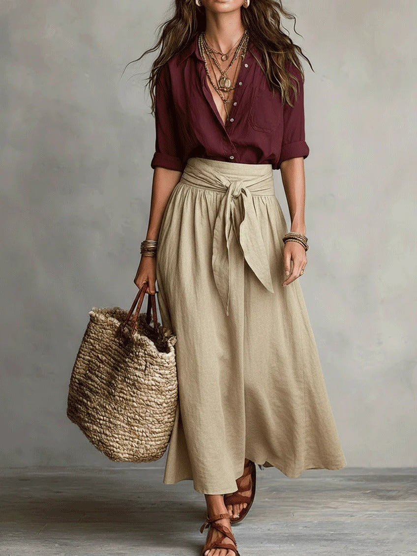 Natalia | Completo Due Pezzi: Top Nero e Gonna Midi Verde Oliva