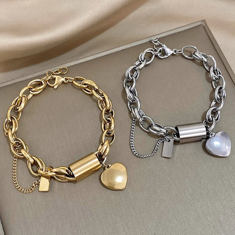 Bracciale grosso con cuori | Dorato