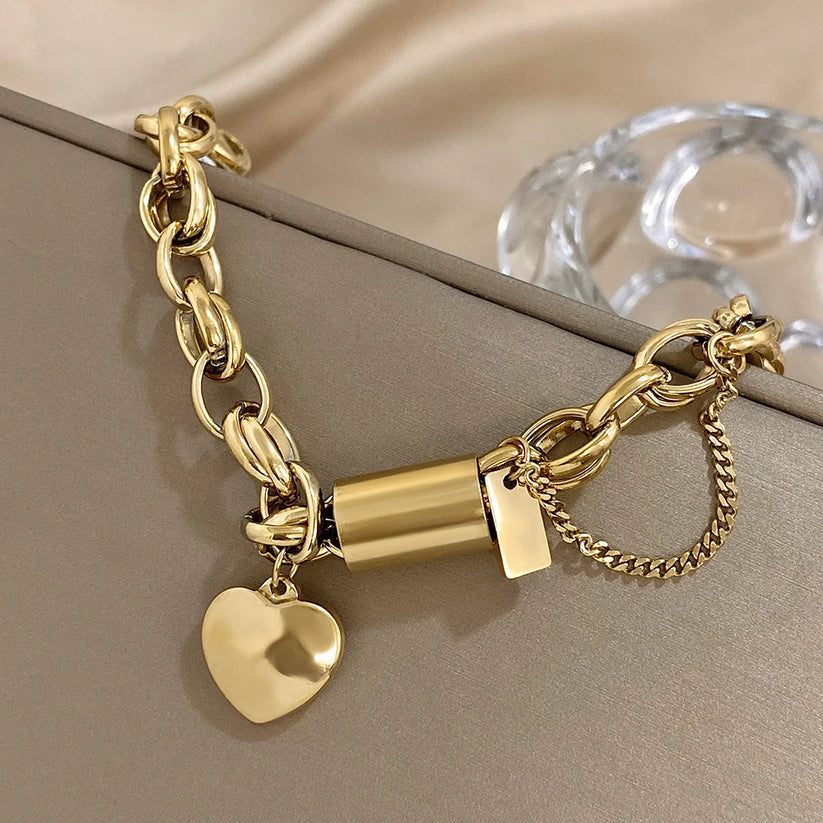 Bracciale grosso con cuori | Dorato