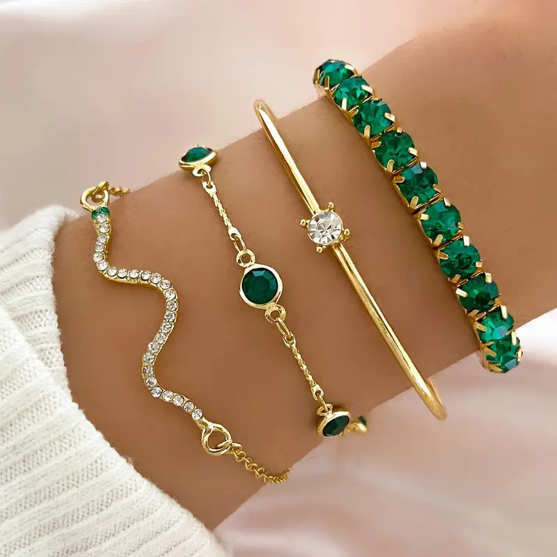 Set di bracciali vintage con zircone verde