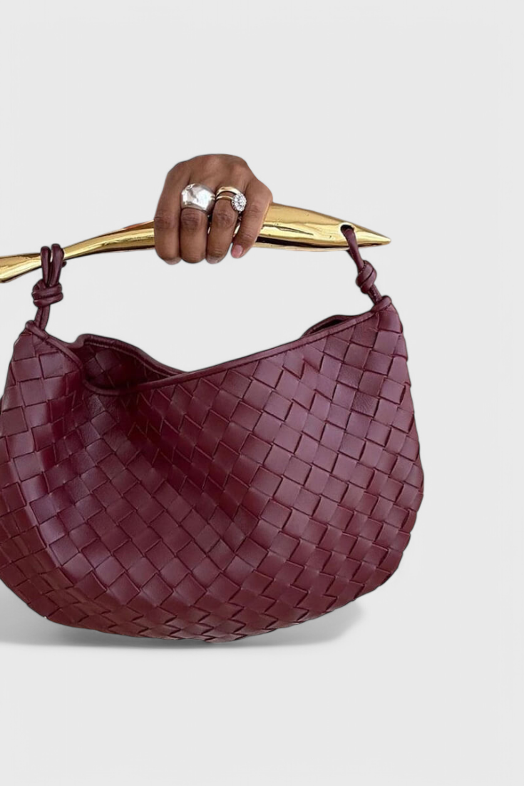 Gerda Borsa Intrecciata con Manico Dorato