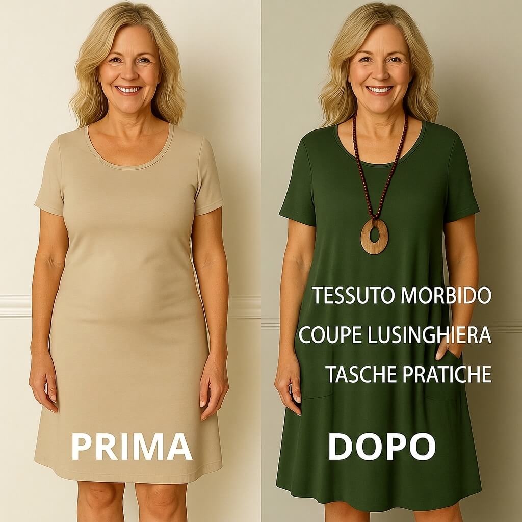 Azzurra - Abito Elegante con Discreta Copertura della Pancia.