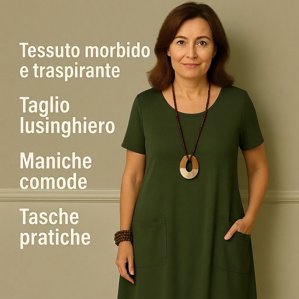 Azzurra - Abito Elegante con Discreta Copertura della Pancia.