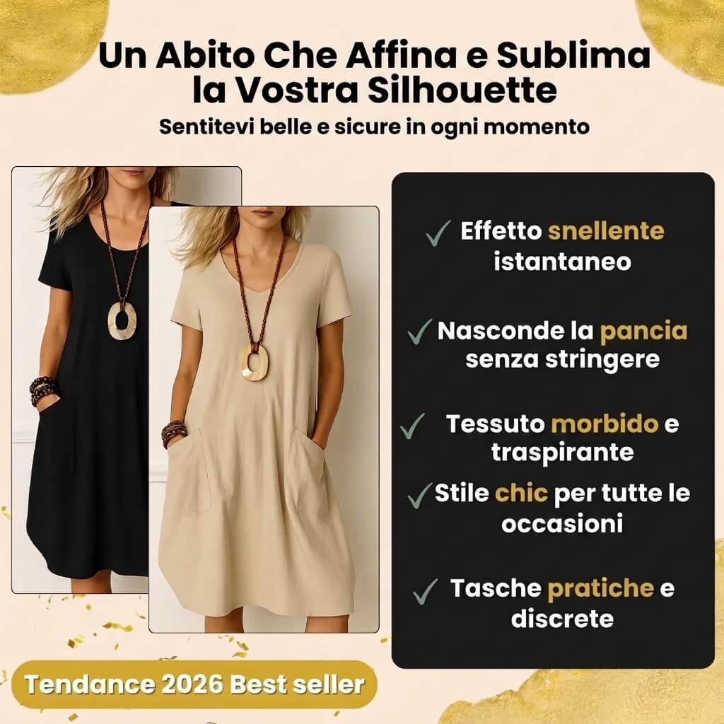 Azzurra - Abito Elegante con Discreta Copertura della Pancia.