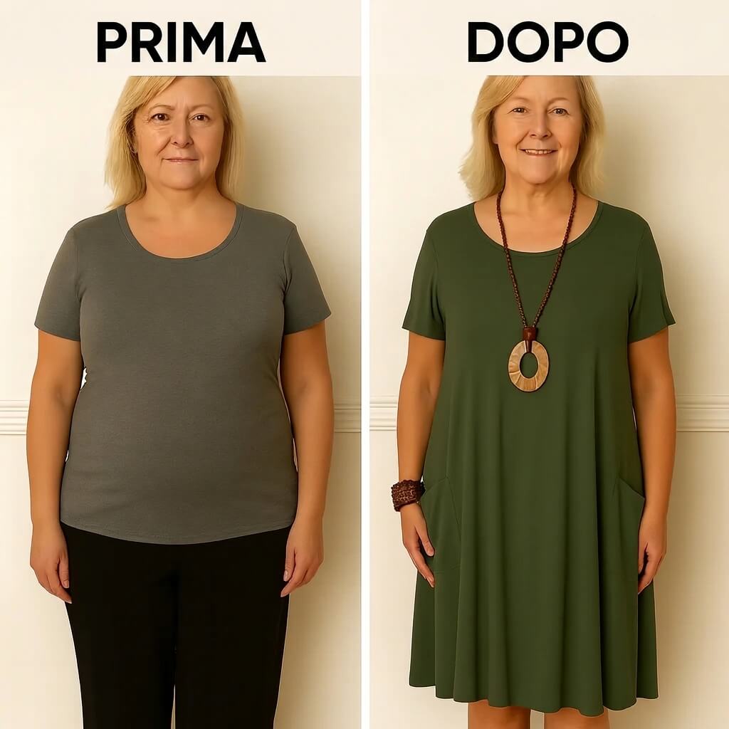 Azzurra - Abito Elegante con Discreta Copertura della Pancia.