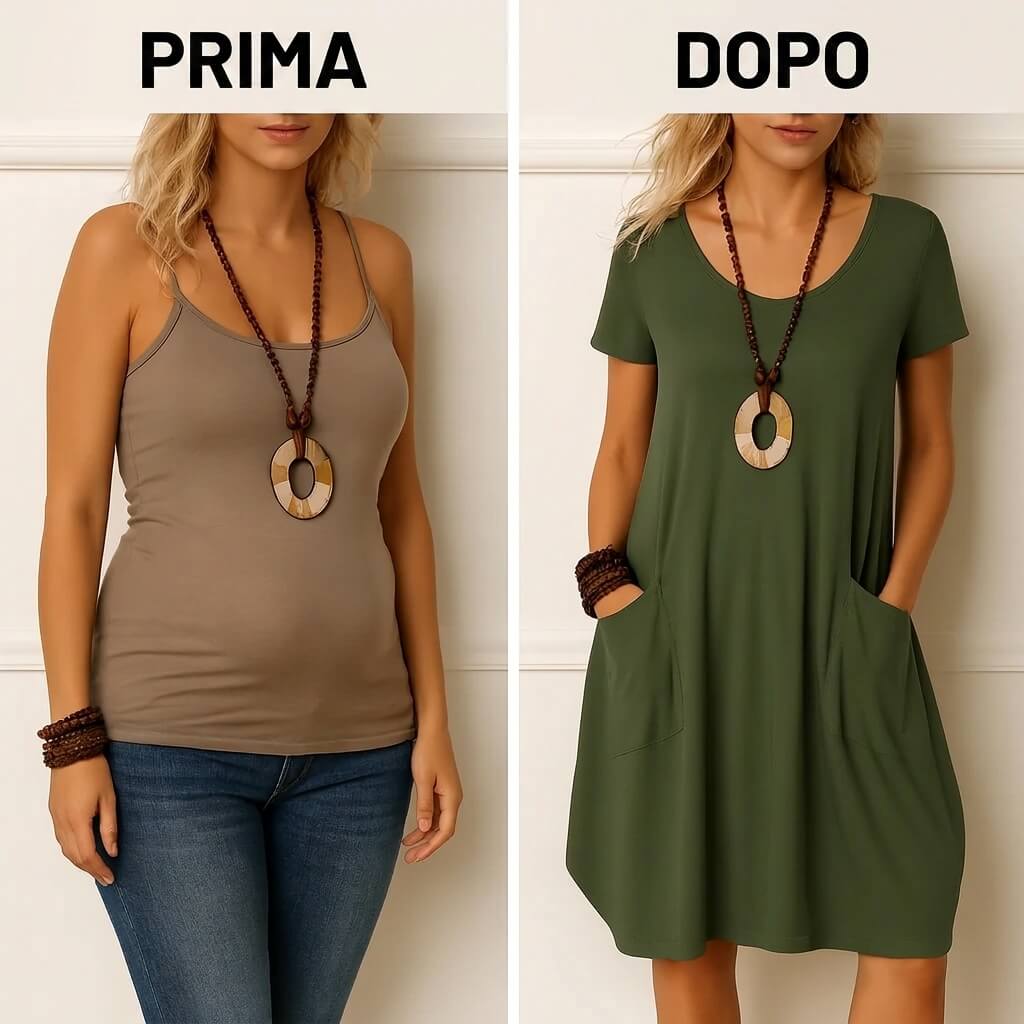 Azzurra - Abito Elegante con Discreta Copertura della Pancia.