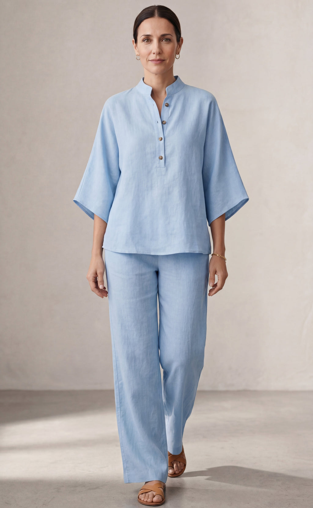 Mariel | Completo due pezzi effetto lino con maniche a pipistrello e pantalone fluido