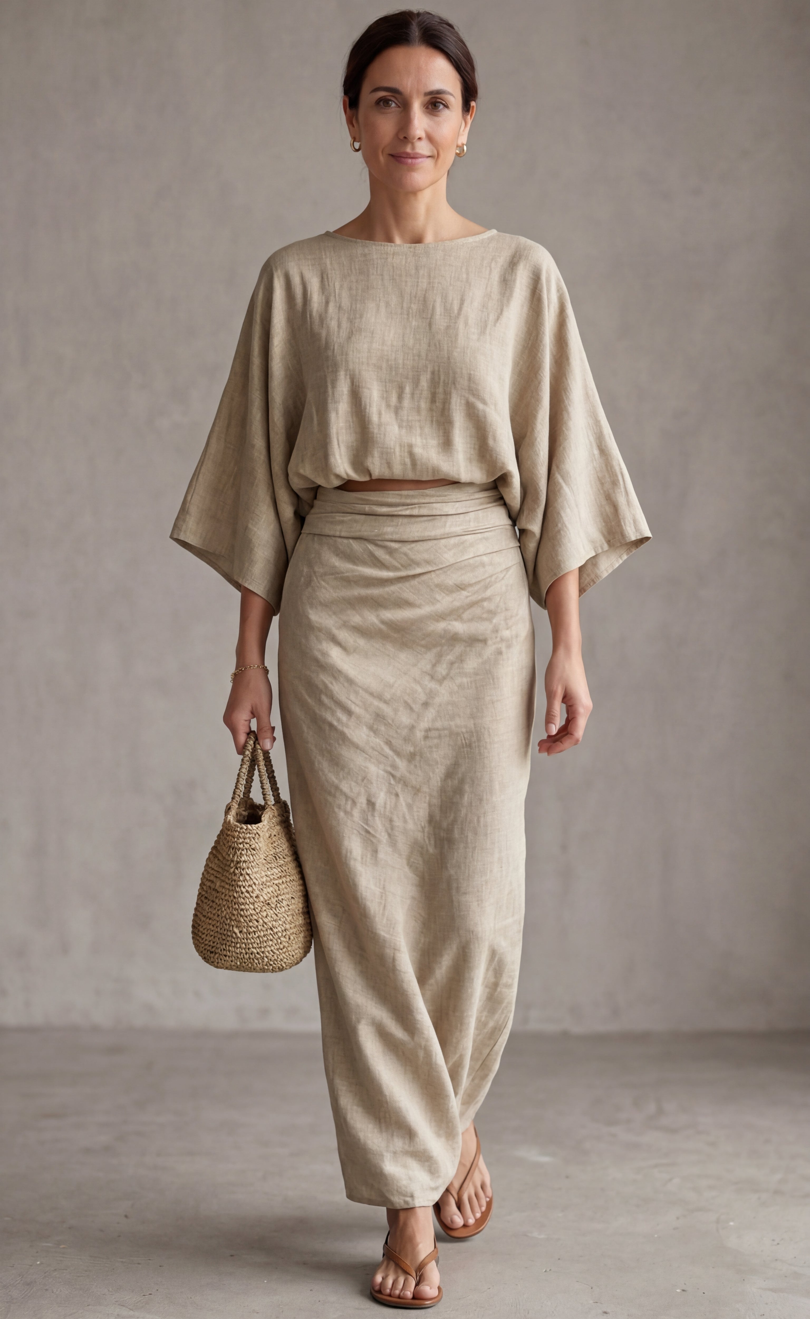 Completo in lino elegante con gonna lunga