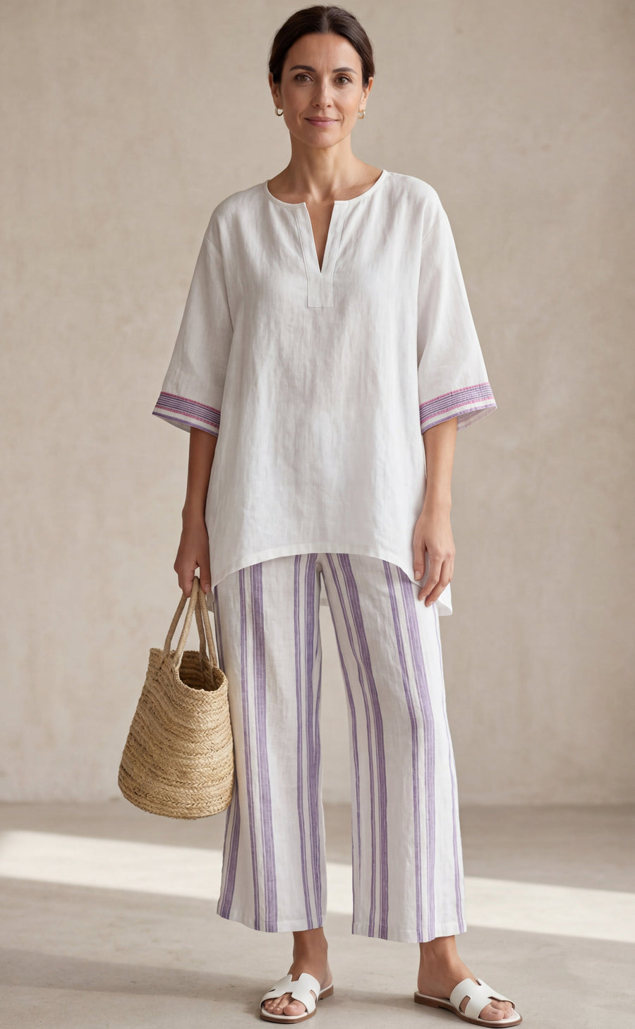 Allegra — T-shirt comoda e pantaloni a righe in bambù