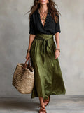 Completo Elegante Due Pezzi con Blusa Nera e Gonna Midi