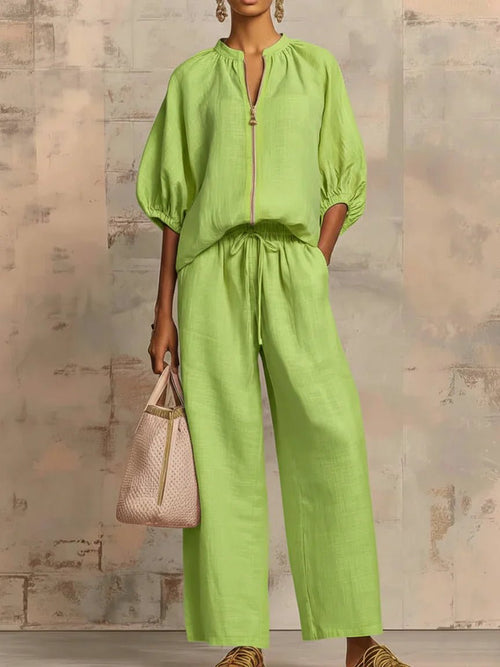 Alba | Conjunto de dos piezas: Camisa de estilo relajado y pantalón de pernera ancha - LUVOR