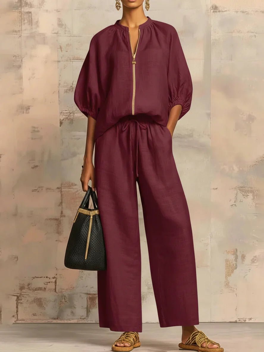Alba | Conjunto de dos piezas: Camisa de estilo relajado y pantalón de pernera ancha - LUVOR
