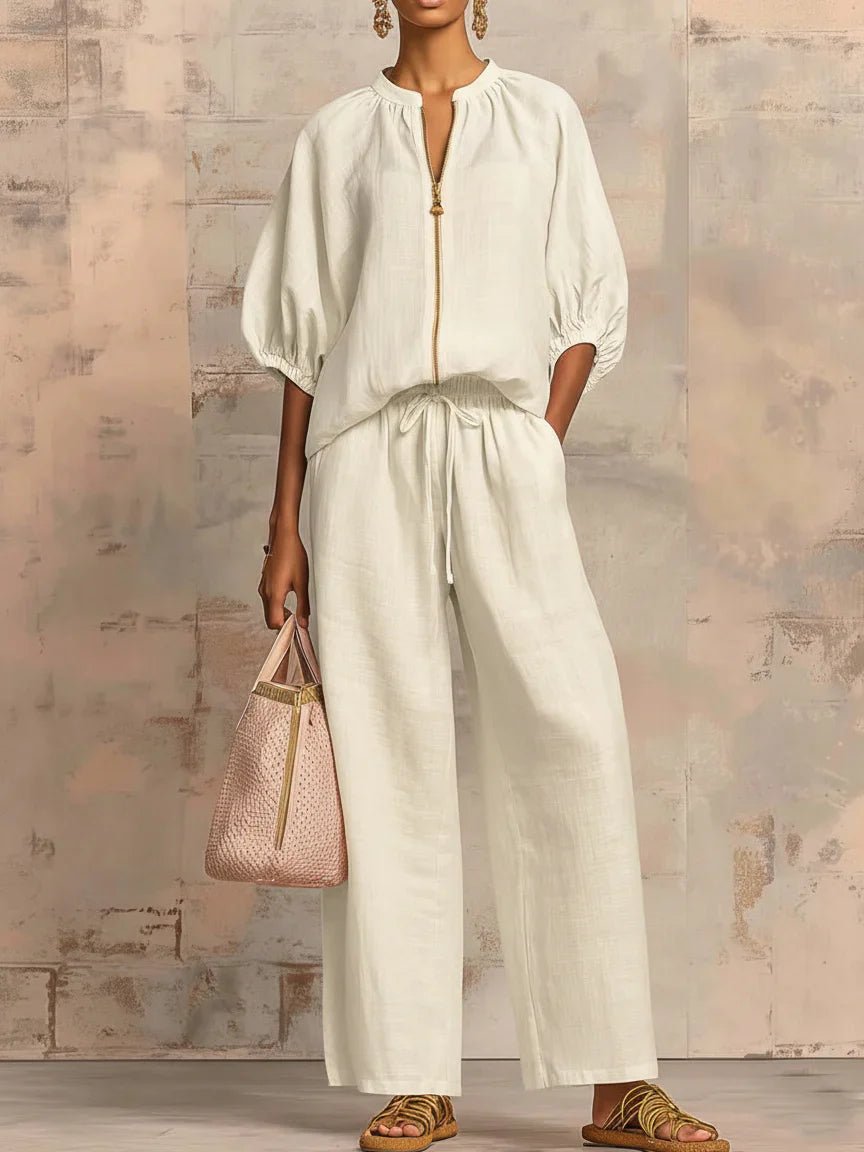 Alba | Conjunto de dos piezas: Camisa de estilo relajado y pantalón de pernera ancha - LUVOR