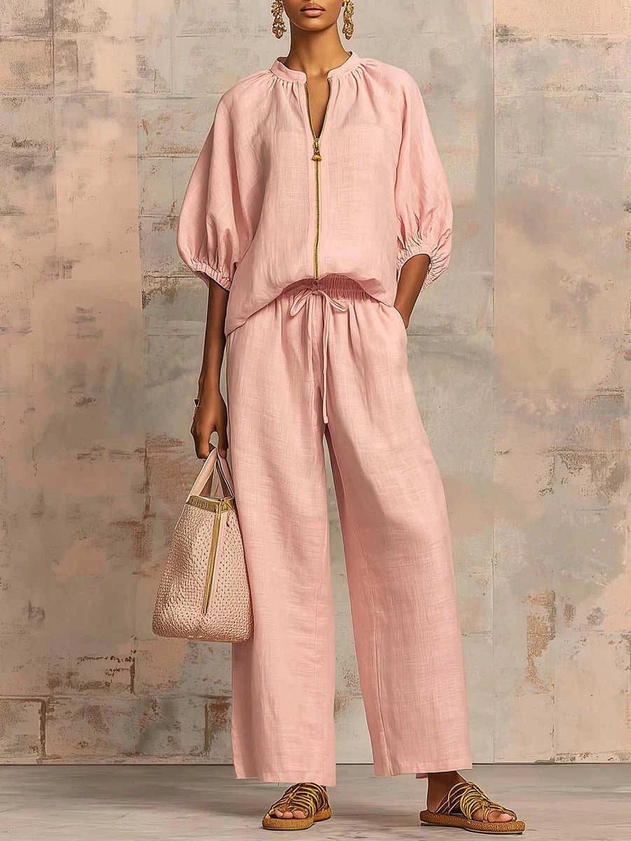 Alba | Conjunto de dos piezas: Camisa de estilo relajado y pantalón de pernera ancha - LUVOR