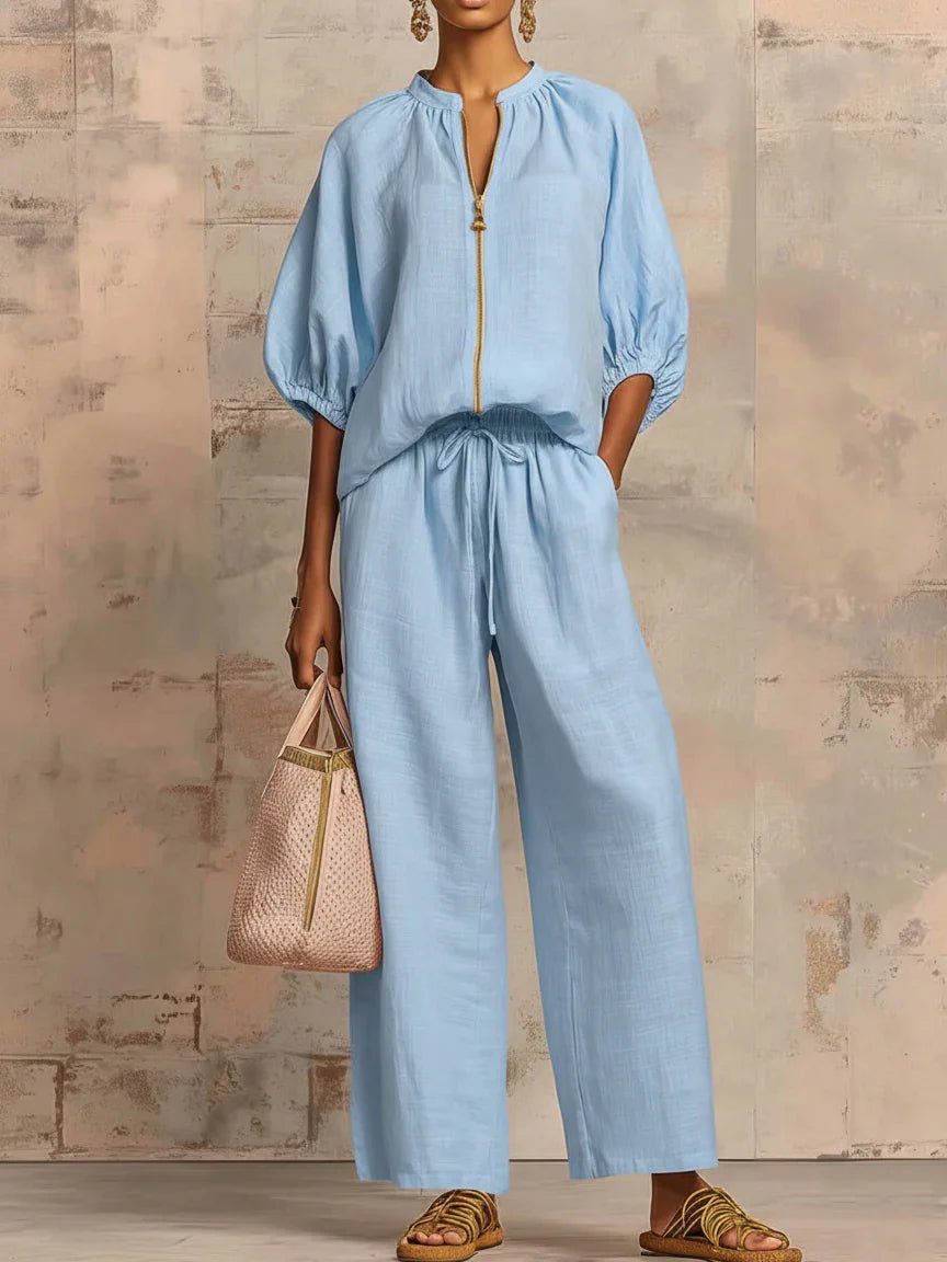 Alba | Conjunto de dos piezas: Camisa de estilo relajado y pantalón de pernera ancha - LUVOR