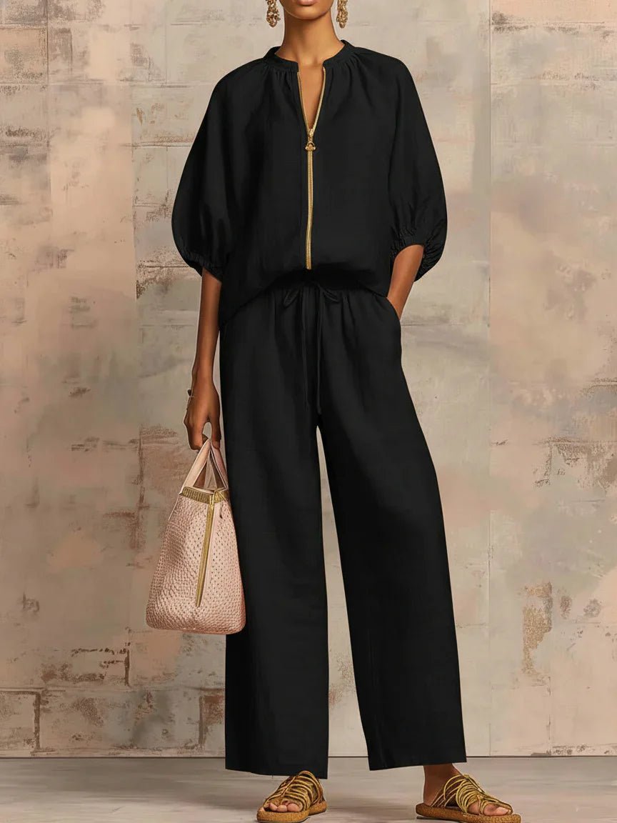 Alba | Conjunto de dos piezas: Camisa de estilo relajado y pantalón de pernera ancha - LUVOR