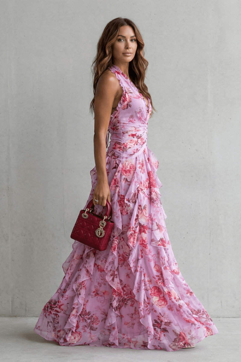 Bella | Vestido largo con cuello halter - LUVOR