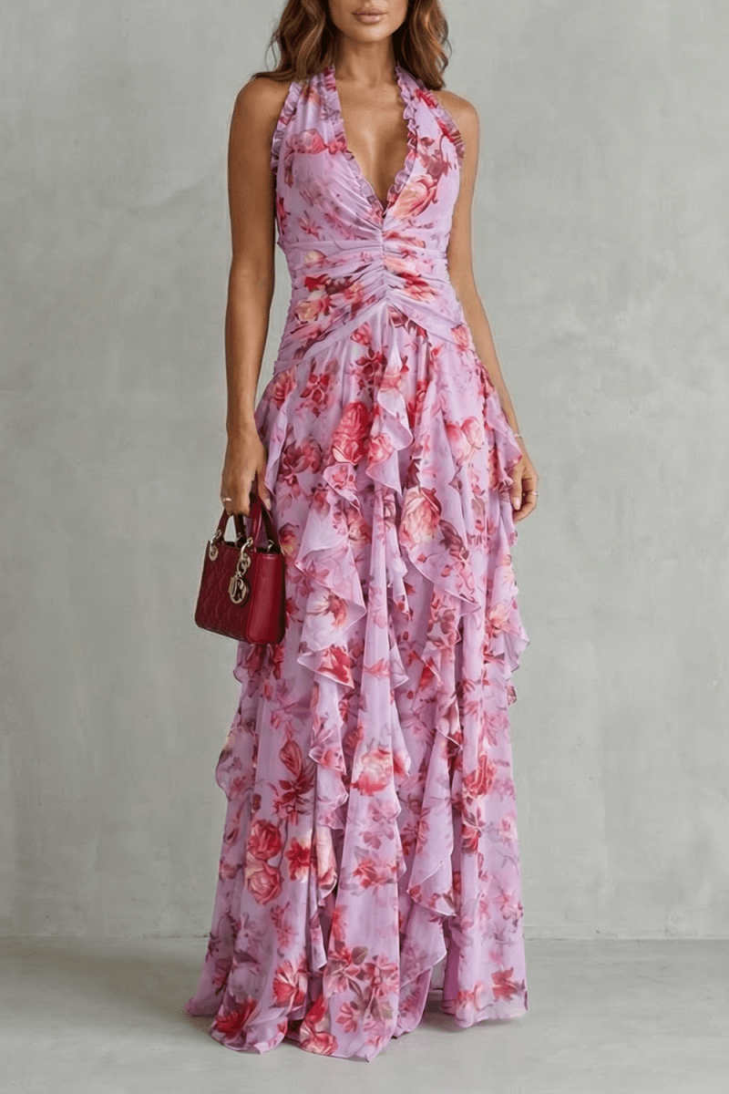 Bella | Vestido largo con cuello halter - LUVOR